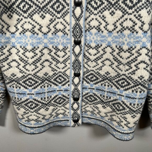 L.L. Bean Nordic Sweater Womens Size Medium Lambs Wool Fair Isle Icelandic Blue - Picture 7 of 10